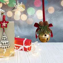 Christmas Bell Bow With Pinecones Hanging Decor For Christmas Tree Holiday Party - vàng - Xem 6