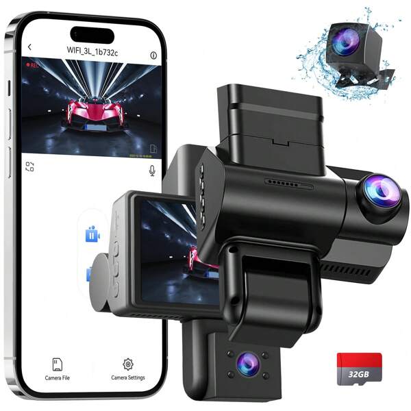Dashcam Voiture Avant Arriere, 2K+1080P Camera Voiture Registratore diurno e notturno con scheda SD 32GB, Tripla Dash Cam 1080P, Doppia sorveglianza del parcheggio 24 ore su 24, Grandangolo 170, WDR, G-Capteur