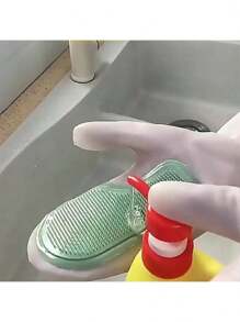 Rubber Latex Dishwashing Gloves, Waterproof And Lead-Free, Suitable For Kitchen, Bathroom And Outdoor CleaningMultifunctional Magic Glove Brush For Household Chores, Dishwashing, Waterproof Plastic Latex Kitchen Cleaning, Home Use For Laundry And Dishwashing