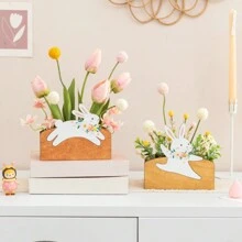 1pc Easter Bunny Decoration,Artificial Potted Tulip,Spring Summer Artificial Flowers,Color Planter Decor,Bunny Flower Box Design,Desk Ornament For Romantic Home Decoration,Room Decor Bedroom,Wedding Decor,Table Decoration,Centerpieces,Party Decorations,Mother's Day Gift,Bestfriend Gifts,Bridesmaid Gifts Birthday Graduation