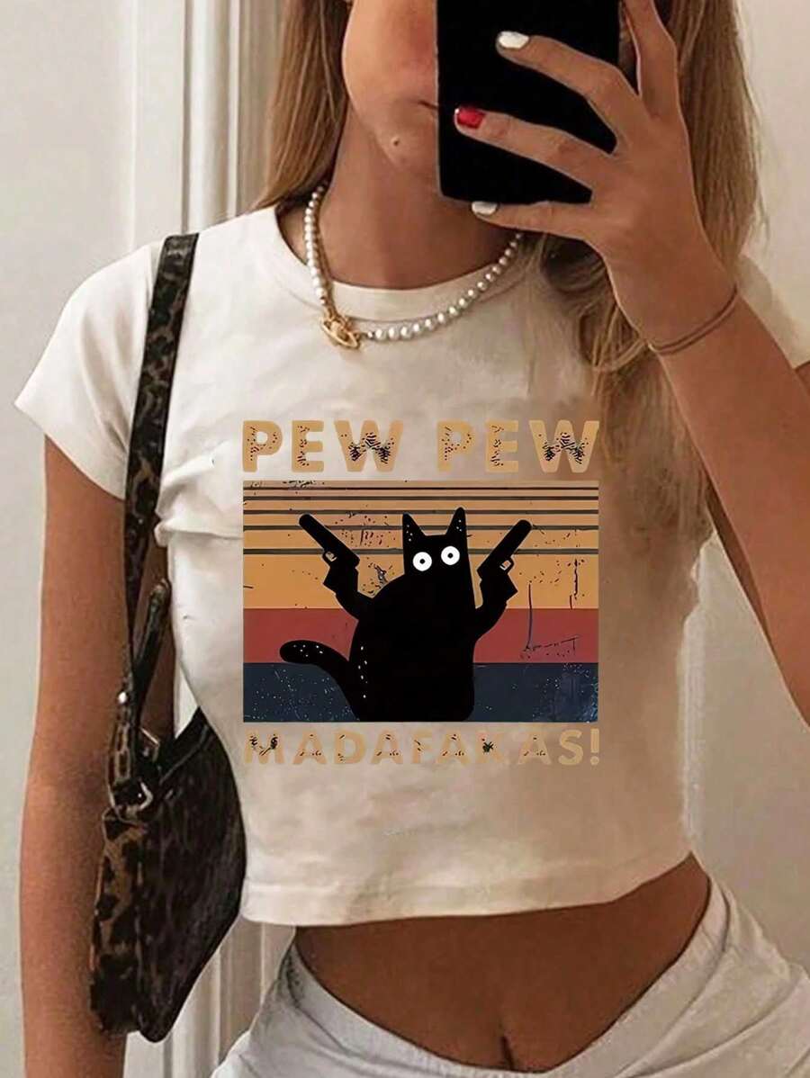 Graphic Printed Cropped T-Shirt, Y2K Spring And Summer Short-Sleeved Crop Top, Women's