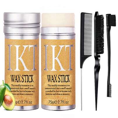ikt 4 Pieces Black Hair Styling Comb Set Teasing Hair Brush Rat Tail Comb Double Sided Edge Brush For Edge & Back Brushing, Combing, Slicking Hair For Women , 1pc Hair Wax Stick For Frizz Hair