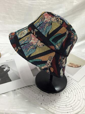 1 件女士中国戏曲风格渔夫帽，春季新设计，动物印花个性化，适合春夏季户外运动和休闲穿着