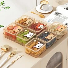 WORTHBUY Caja de almacenamiento de alimentos cuadrada de plástico con tapa, caja sellada reutilizable a prueba de humedad para bocadillos, frutos secos y caramelos, con diseño de dibujos animados transparente, apta para la cocina, la sala de estar y la oficina