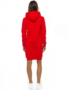 Vestito con cappuccio a tinta unita a maniche lunghe da donna, stile minimalista, adatto per l'uso casual quotidiano