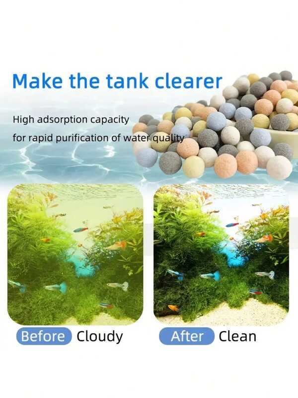 Assorted Color Ceramic Biological Balls Filter Media With Filter Mesh Bag For Aquarium Fish Tank Filter, Help Remove Nitrate