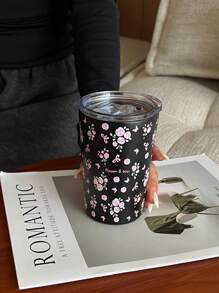 1pc 800ml Butterfly Floral Pattern Stainless Steel Double Wall Insulated Coffee Pot, Thermal Carafe, Tea Pot, Tumbler, Flat Bottom Cup, Travel Mug, Suitable For Office, Restaurant, Outdoor, School, Home And More, Great Gift For Christmas, Valentine's Day, Mother's Day, Back To School, Birthday Back To School