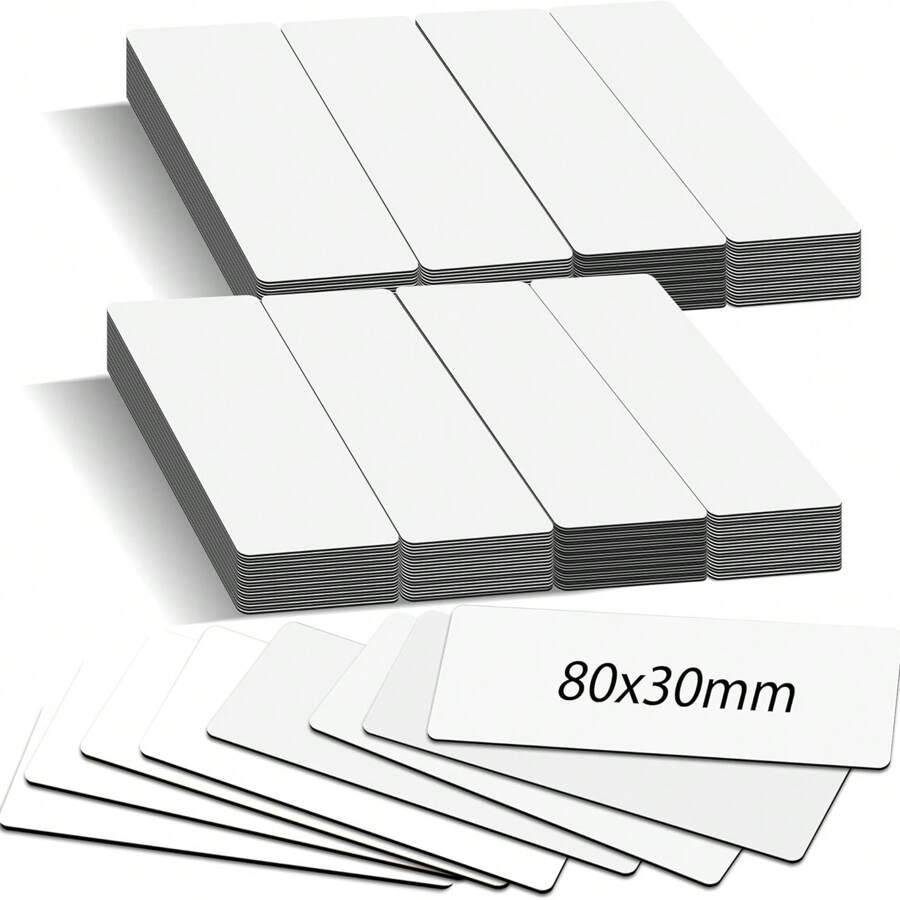 biroyal BIROYAL Magnetstreifen beschreibbar, 8X3cm Weiß 50Stk. abwischbare Magnete, Selbstklebend Magnetschilder zum beschriften, Magnet-Etiketten für Whiteboards, Kühlschränke, Magnettafeln