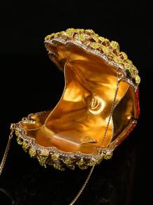 1 pieza Cartera con forma de papa frita brillante, Elegante bolso de mano para fiesta nocturna, Lujoso bolso de mujer con cristales, Bolso de novia, Soporte para lápiz de labios y perfume de moda, Bolso de mano extravagante y brillante con incrustación de cristales, Todo hecho a mano en metal y diamante, Adecuado para amigas de la nobleza que asisten a fiestas, galas, bodas, reuniones y banquetes
