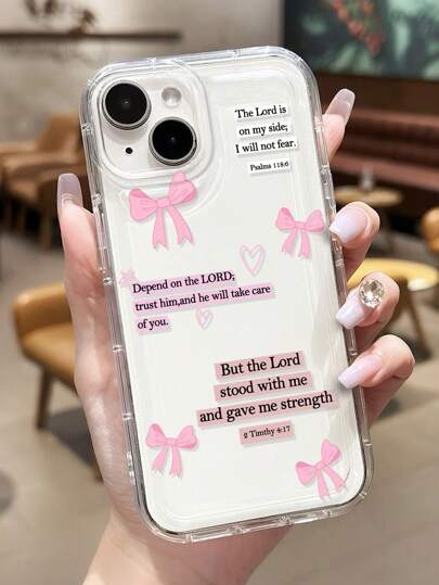 1pc Minimalist Slogan, Pink Bow Design Non-Slip Airbag Phone Case Compatible With Iphone 11/12/13/14/15/16 Pro Max Waterproof Shockproof Anti-Fall Scratch Resistant