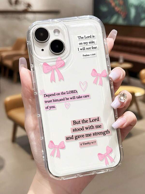 1pc Minimalist Slogan, Pink Bow Design Non-Slip Airbag Phone Case Compatible With Iphone 11/12/13/14/15/16 Pro Max