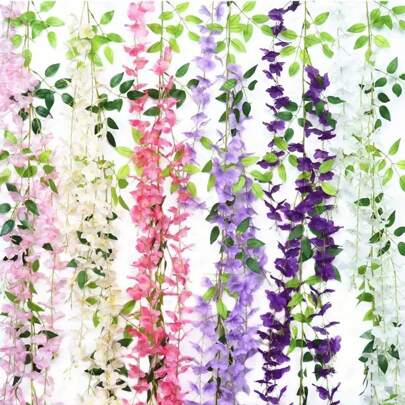 1/2/3/4/5Pcs 10 Branches Wisteria Hanging Flowers Artificial White Wisteria Vine Silk Wisteria Flowers Garland For Wedding Arch Party Garden Home Deco
