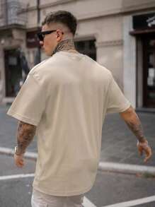 Men's Solid Color Low Stretch Simple Lightweight Loose Fit Short Sleeve T-Shirt, Versatile For Summer - Apricot - View 2