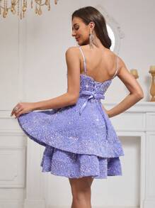 YUMIBRAVO Women Purple Sequin Short Dress, Elegant For Graduation, Birthday Party, Ball, Returning To School, Wedding Guest Dress - 紫丁香色 - 查看 6