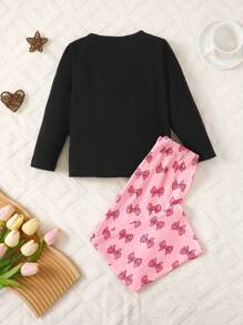 2pcs/Set Girls Casual Butterfly Pattern Print Long Sleeve T-Shirt Outfit, Summer
