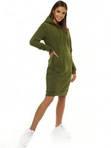 Robe sweat-shirt à capuche femme casual de couleur unie