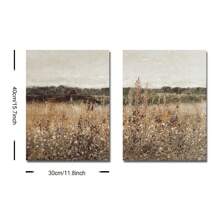 Set van 2 oningelijste Boho Wildflower Field Rustic Art Retro Poster Vintage Botanische Bloemen Abstract Landschap Schilderij Canvas Print Landelijk Boerderij Decor Muurfoto Voor Slaapzaal, Appartement, Kantoor, Woonkamer, Slaapkamer, Moderne Huisdecoratie