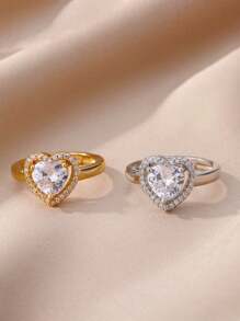 1 peça estética grande zircônia cúbica coração anéis de aço inoxidável 18K banhado a ouro ajustável anel aberto para mulheres mãe romântico férias douradas casamento joias acessórios presentes para ela, dia das mães, dia dos namorados, mãe, mãe, dia das mães, presente