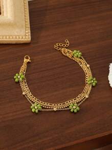 1 Stück Modische, einfache Ins Style Armband für Damen, 18K Mehrfach-Lage, kleine Blume, aus Edelstahl, geeignet für Date, Party, Büromode