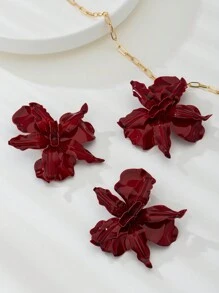 1 Set de joyas de pendientes y collar con flores rojas, joyería de moda como regalo para mujeres para viajes, fiestas, vacaciones