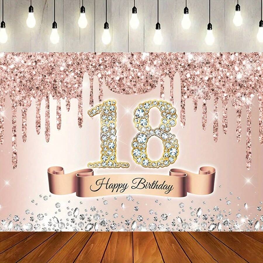 Rose Gold 18th Birthday Party Backdrop, Pink Glitter Rhinestone Adorable Birthday Party Decorations - Multicolor - View 1