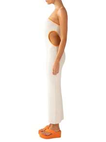 Women's Bodycon Tube Dress, Strapless Side Cutout Contrast Color Ribbed Long Dress - Off-white - View 5