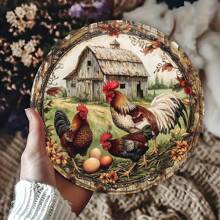 1 pieza Letrero de metal de granja vintage con gallo, arte de pared redondo de 8x8 pulgadas, decoración divertida de animal de granja, regalo duradero para interior/exterior para cocina, cafetería, dormitorio, oficina, sala de estar, posición aleatoria de agujeros