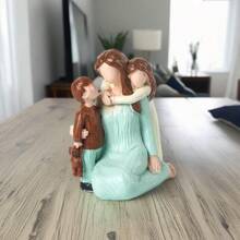 1 件妈妈和孩子雕像，雕刻手绘母亲和两个孩子雕像，母亲儿子女儿雕像母亲节周年生日礼物 - 橄欖綠 - 查看 4