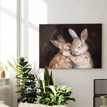 1 pieza, Pintura colgante de lienzo, Pintura decorativa enmarcada, Póster, Arte de pared, Pascua, Conejito lindo, Pintura al óleo vintage, Arte de pared de conejito lindo Pintura al óleo, Impresión vintage antigua, Póster de conejito, Decoración de hogar Mural, Fácil de colgar, Adecuado para habitación, sala de estar, pasillo, decoración de pared de dormitorio