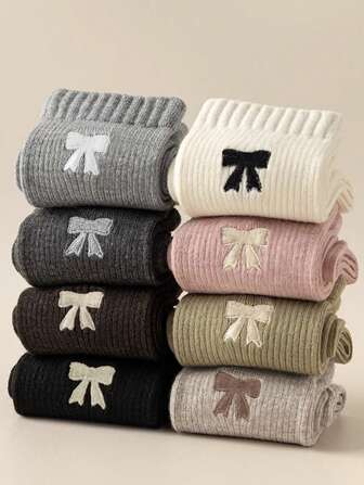 6 双女士中筒袜，时尚 Meraid 韩式蝴蝶结装饰舒适长袜