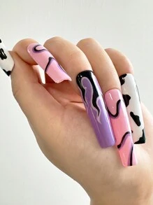 1 Pair (10Pcs) 45Mm / 1.77 Inch Square Colorful Stripe Y2K Handmade Press On Nails, Handmade Wearable Acrylic Finger Nails, Reusable Artificial Painting Fake Nails Women And Girls Nail Supplies Nails