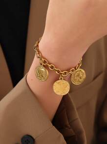 1 chiếc Vòng tay thép không gỉ Boho dành cho nữ Vòng tay hình đồng xu trang sức Quà tặng tiệc Vòng tay chuỗi đồng xu, Thích hợp cho phụ nữ đeo hàng ngày - Kiểu mặt dây chuyền đồng xu - Xem 3