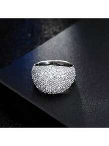 Anel de Domo de Diamante - Anel de Moda Feminino em Prata com Grande Vazado de Casamento Feminino, Cristal de Metal, Anel Quadrado com Pedra Cristalina Tamanho 6-10