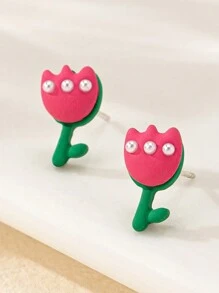 1 Pair Elegant & Cute Heart & Flower Design Stud Earrings For Women, Suitable For Holidays, Birthdays, Dates, Parties, Vacations, Casual Everyday Wear - Colorful - View 11