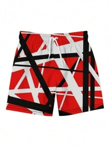 Men's 3D Summer Asymmetrical Line Printed Beach Shorts - Multicolor - View 1