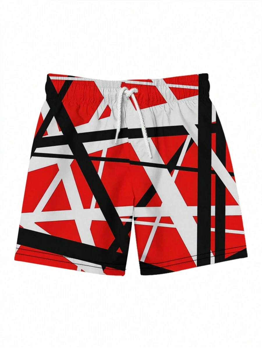 Men's 3D Summer Asymmetrical Line Printed Beach Shorts - Multicolor - View 1