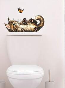 1pc Home Decorations Creative Wall Sticker, Cartoon Cat Butterfly Pattern Self-Adhesive Wall Stickers, Bedroom Entryway Living Room Porch Home Decoration Wall Stickers, Removable Stickers, Wall Decor Decals