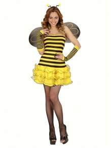 Women Halloween Outfit, Sleeveless Striped/Dots Print Ladybug/Bee Cosplay Dress Hair Hoop Wings