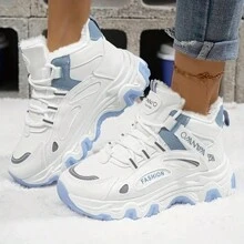 2025 Winter New Plush Cotton Shoes Women's Snow Boots Plush Warm Thick Snow Boots Cotton Shoes Versatile Casual Home Sports Hiking Shoes - 白藍 - 查看 6