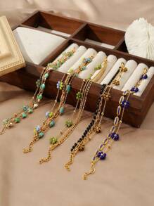 1 Stück Modische, einfache Ins Style Armband für Damen, 18K Mehrfach-Lage, kleine Blume, aus Edelstahl, geeignet für Date, Party, Büromode