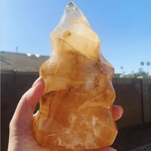 1pc Assorted Golden Healer Quartz Crystal Stone Palm, Golden Healer Quartz Column Tower, Healing Crystal Gift