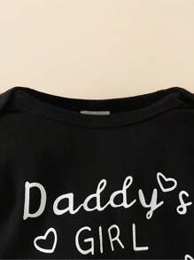 Baby Girls Outfits Letter Print Short Sleeve Romper + Floral Print Trousers With Headscarf Cute Baby Clothing Set 3PCS Daddy's Girl And Mommy's World - màu đen - Xem 3