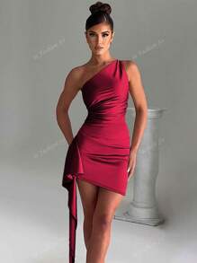 1 Peça Vestido Colado Sem Costas com Babados, Sem Alças, Sem Mangas, Para Bar, Festa, Férias, Moda Ajustada
