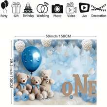One Year Old Blue Balloon Happy Birthday Backdrop Bear Balloon Arch Cloud Design First Birthday Party Cake Table Decoration Banner Shower Party Portrait Photography Props Vinyl