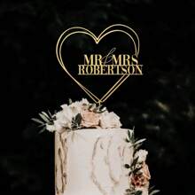1 Stück personalisierter Hochzeitstorten-Aufsatz mit Herz, individueller Paar-Name Torten-Aufsatz, Herz Acryl Torten-Aufsatz, Mr und Mrs Torten-Aufsatz, unvergessliches Geschenk für Jahrestag, Hochzeitssaison und Valentinstag, Hochzeitsartikel