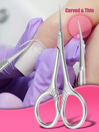 ANDVICTORY 1 Stück Nagelhautzange aus Edelstahl mit extrafeiner gebogener Klinge, Maniküre-Schere für Augenbrauen, Wimpern, Nägel, vielseitig einsetzbare feine kleine Schere für die Schönheitspflege