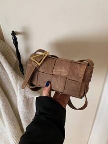 1 szt. Vintage Minimalistyczna, swobodna, sztuczna skóra, tkana torba na ramię/pod pachę dla kobiet, odpowiednia na wyjścia, randki i dojazdy do pracy. Tkana torebka dla kobiet, modna wieczorowa torba na ramię, skóra PU, ręcznie robiona kopertówka, swobodna torba crossbody