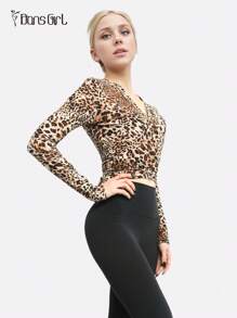 DonsGirl 1pc Women Long Sleeve French Style Workout Tops Cross Wrap Tie Tops Sexy Deep V Neck Bandage Surplice Wrap Crop Top Solid Color Casual Slim Fit T-Shirts Fitness Gym Yoga Athletic Blouses Tops Sportswear Dance Ballet Dancewear