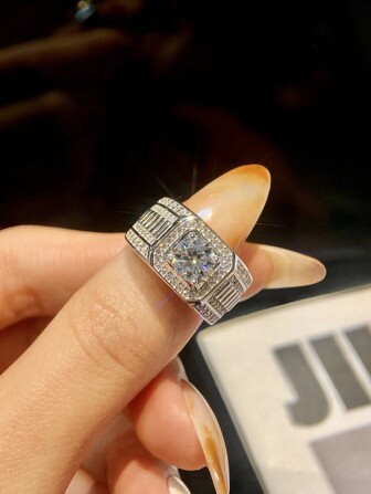 1 件 1 克拉 4 爪圆形设计 D 色个性化莫桑石钻石订婚戒指男士结婚戒指承诺戒指周年纪念戒指奢华珠宝礼物