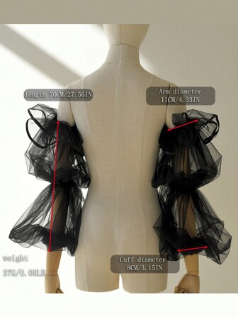 1 par lyktorärmar avtagbara långa svarta brudärmar, satinkantade tyllfingerlösa handskar, romantiskt och köttigt skydd för brudklänning höstaccessoarer